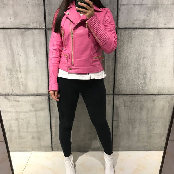 

дама подлинной кожи овец короткая куртка 100% реальная кожа овец пальто плюс размер 5xl, Black