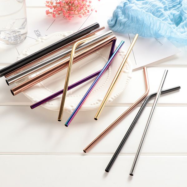 

5pcs reusable stainless steel straight bend metal filter straw cleaner brush stirring rods drinking bar accessories kitchen tool