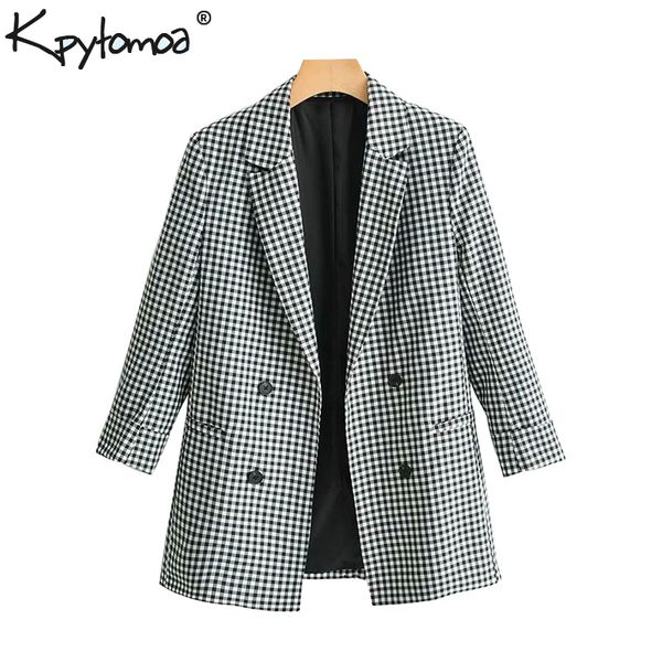 

vintage chic plaid pockets buttons blazer coat women 2019 fashion notched collar long sleeve outerwear casual casaco femme, White;black