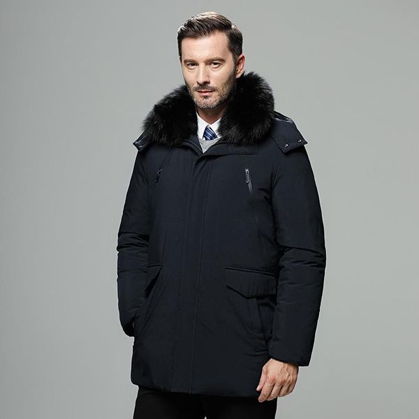 

raccoon dog fur collar duck down jacket men korean vintage down coat female jacket winter coat women clothes 2019 plus size, Black
