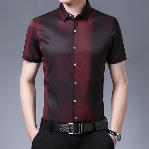 

men's casual shirts men summer short sleeve plaid shirt slim fit mens dress camiseta masculina clothes e096, White;black
