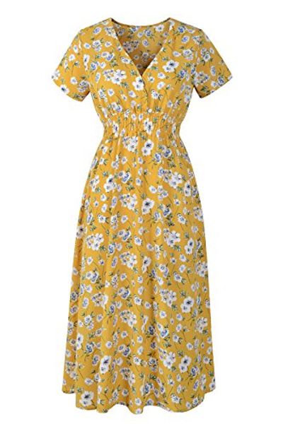 

chicanary women's floral print chiffon midi dresses, Black;gray
