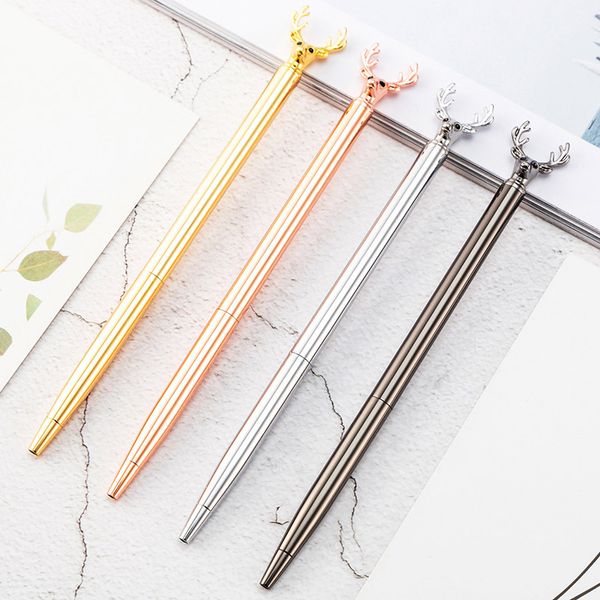 

brand 0.5mm fashion cute elk metal roller ball pen luxury ballpoint pen for lady girl gift business writing office supplies, Blue;orange