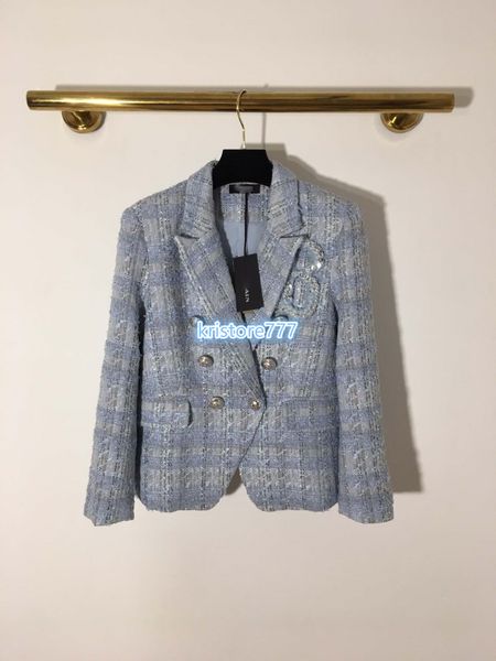 

2020 women vintage girls luxury designer plaid tweed jacket female girls the runway lapel neck double breasted blazer suits coat, Black;brown