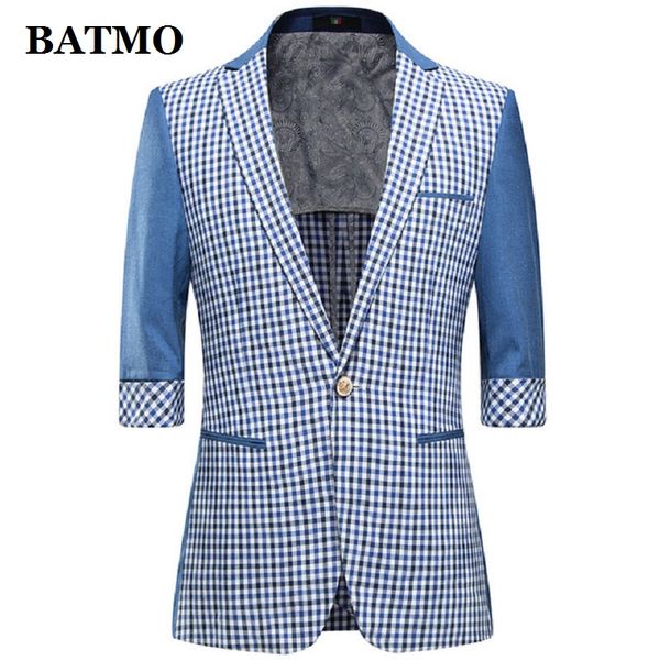 

batmo 2019 new arrival summer plaid casual blazer men,men's summer jackets ,plus-size m-4xl 1302, White;black