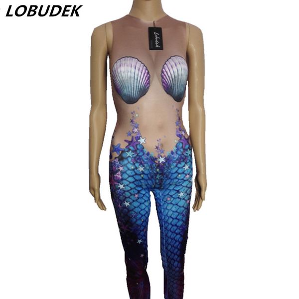 

nightclub male female singer dj ds costume personality printing leotard jumpsuit stage role performance rompers group show, Black;red