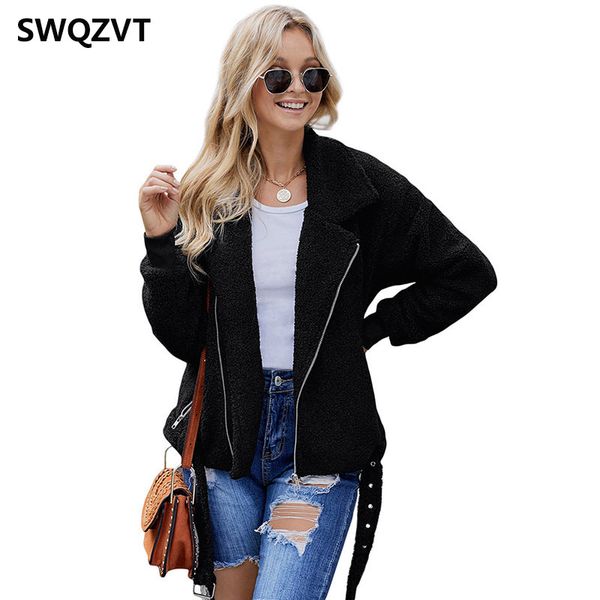 

faux lambswool jacket coat women winter warm jacket women overcoat outerwear plus size zipper slim female fur coat 2019, Black;brown