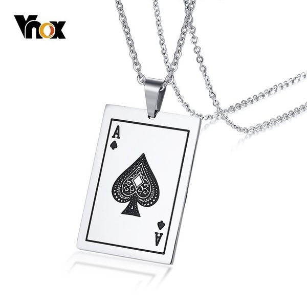 

vnox lucky ace of spades mens necklace silver tone poker pendant for male stainless steel casino fortune playing cards