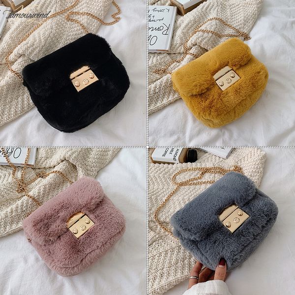 

plush solid women warm bag small purse shoulder bags female faux fur bag messenger drop shipping 2020