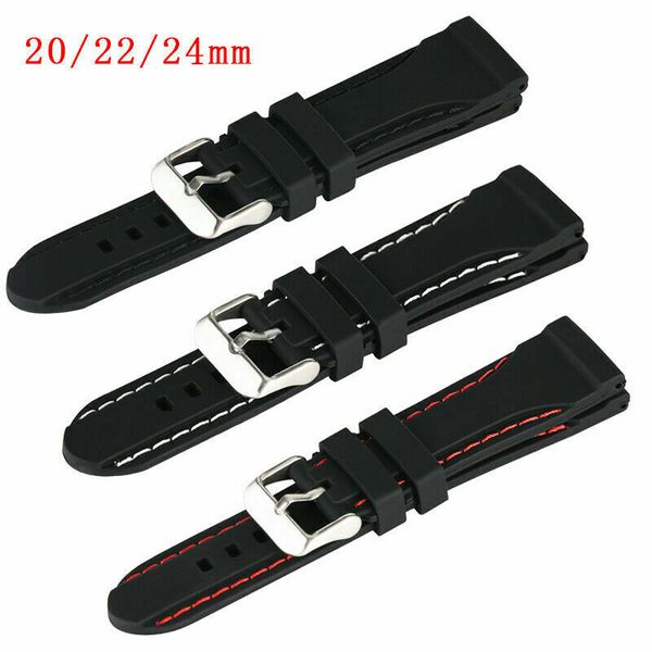 

20mm/22mm/24mm silicone watch band rubber wristband bracelet replacement waterproof diver strap spring bars steel buckle, Black;brown