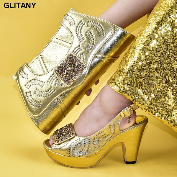 

african bag and shoe set gold bag and shoe italian designer shoes women luxury 2020 wedding shoes bride cristal buckle strap, Black