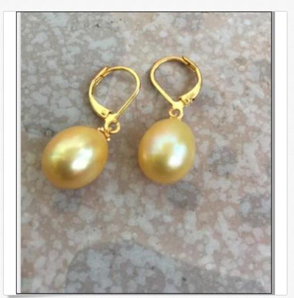 

2019 huge pair of natural 11-12mm south sea gold pearl earring 14k, Golden;silver