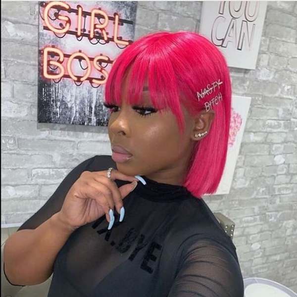 

sapphire pink red short bob human hair wigs brazilian straight short human hair wigs with bang for women fringe, Black;brown
