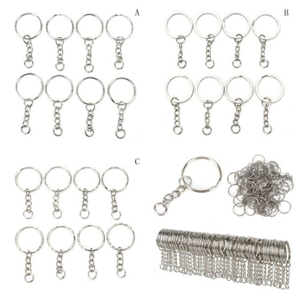 

50pcs/100 pcs/set silvery stainless alloy circle diy key chains 25mm keyrings 3 styles jewelry keychain key ring, Silver