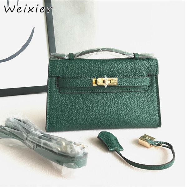 

weixier 100% real genuine natural cow leather lock buckle flap handbags clutch small mini crossbody messenger shoulder bag lw-07