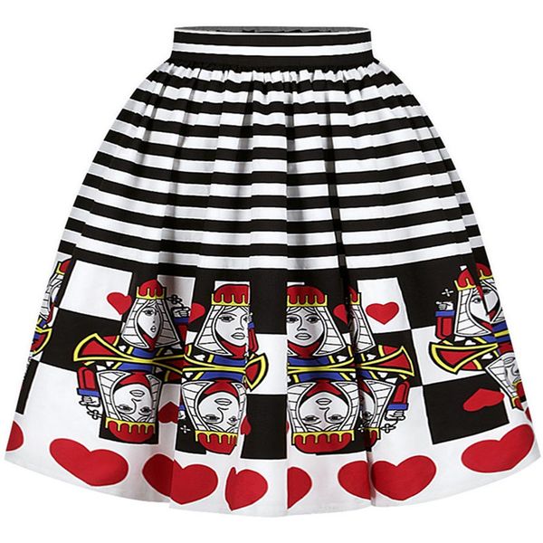 

2020 summer women fashion skirt pleated poker printing skirts female festival clothes ladies clothing girl high waist skirt, Black