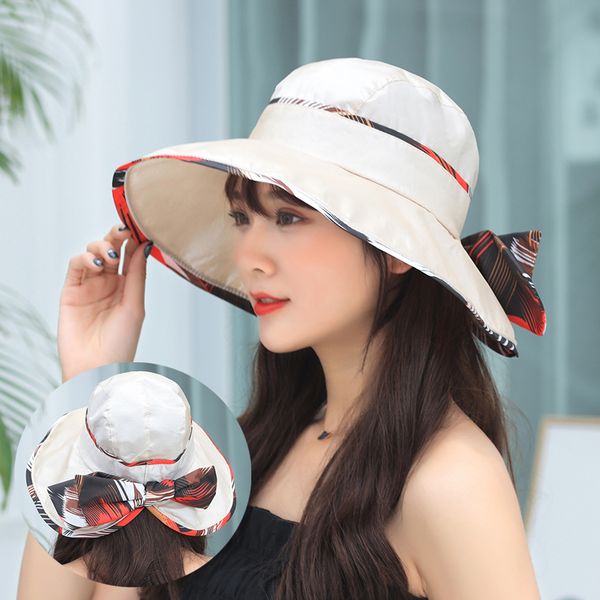 

2019 summer sun hats for women bow beach hat casual wide brim foldable outdoor fishing caps adjustable, Blue;gray
