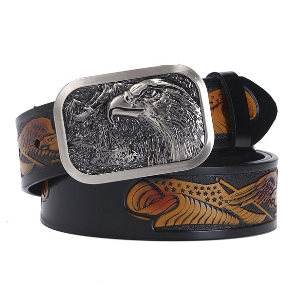 

men's genuine leather belts male eagle totem copper smooth buckle retro belt for men jeans gifts for men gold belt, Black;brown