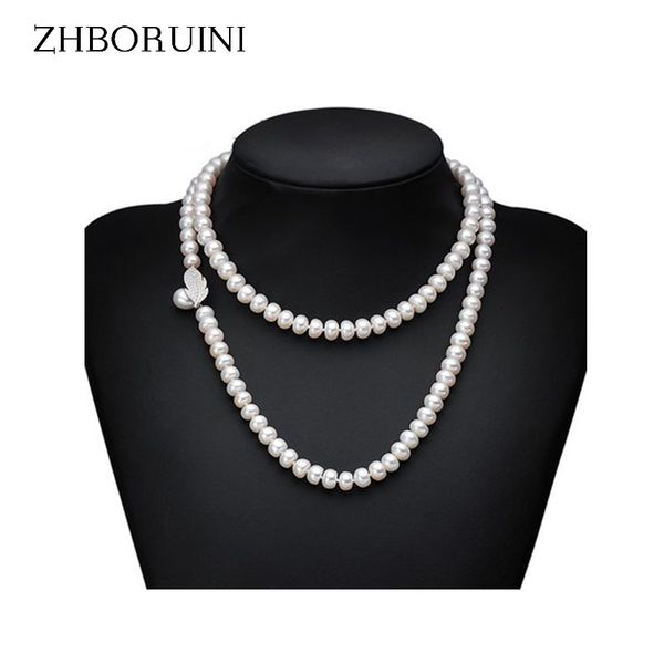 

zhboruini genuine pearl necklace natural freshwater pearl long necklace 925 sterling silver statement for women gift