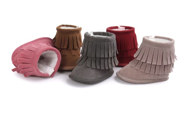 

bottom kids baby snow tassel shoes winter warm girl cute soft sole crib boots, Black;grey