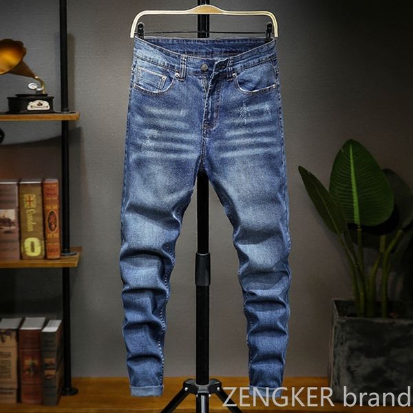 

spring new big size men's jeans simple and stylish korean pants 50 48 46 loose trousers men large size jeans, Blue
