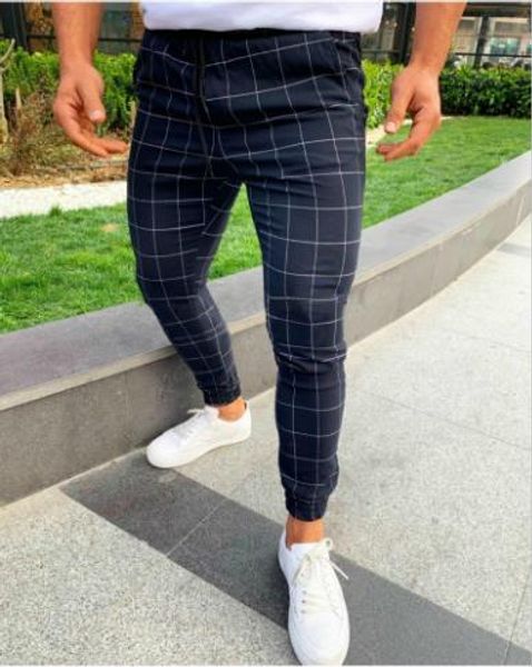 

men designer plaid print pants fashion natural color panelled pants casual street style stretch pants men clothing, Black
