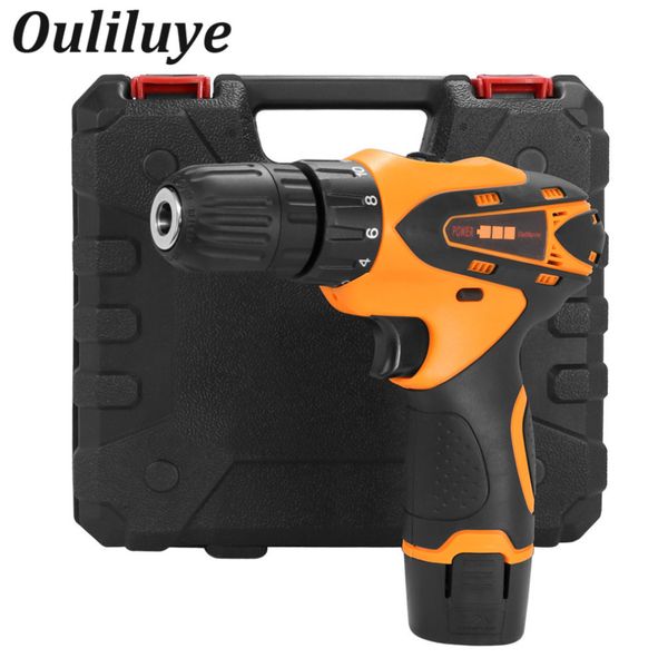 

12v mini electric cordless drill screwdriver household power driver rechargeable lithium battery+drill bit set+plastic case