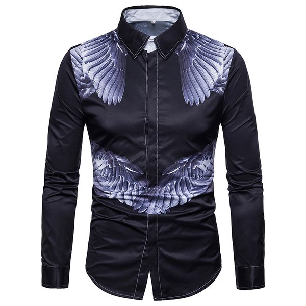 

New Men Shirts Angel Wings Casual Long Sleeve Slim Fit Men Shirt Large Size M-3XL