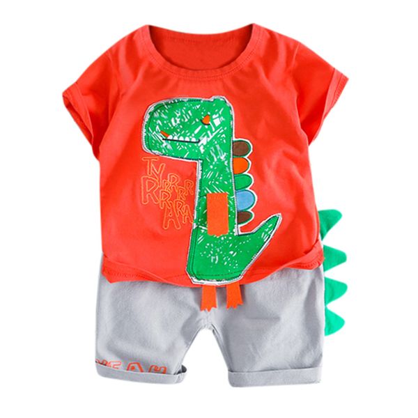 

toddler baby kids clothes boys dinosaur print t-shirt patchwork short pants casual outfits bebes roupas de menio, White