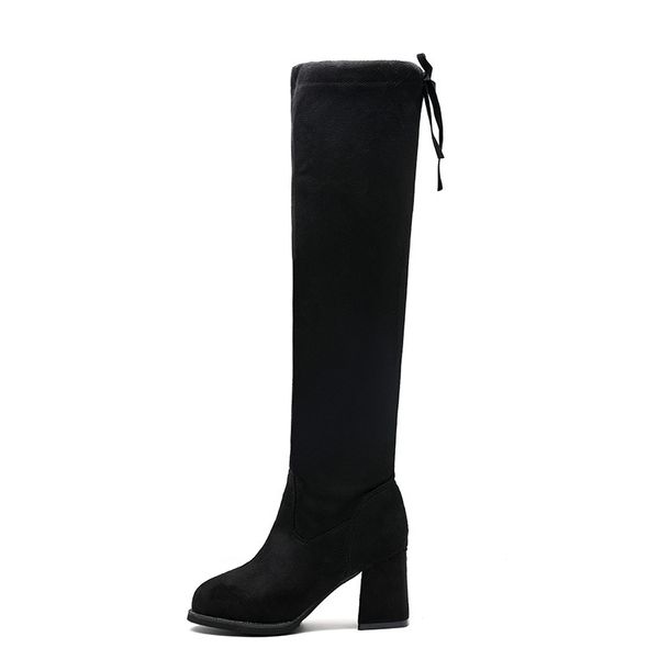 

2019 new thigh high boots women winter boots mid heel slouch over the knee black square heel wine over knee