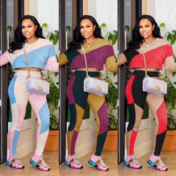 

casual tracksuit women 2 two piece set winter outfits o-neck short and pencil pants geometric print ensemble femme, White