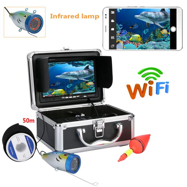 

pddhkk wifi wireless visual fishing finder 7inch tft 1000tvl underwater fishing camera kit 12pcs ir leds ocean/ice/lake