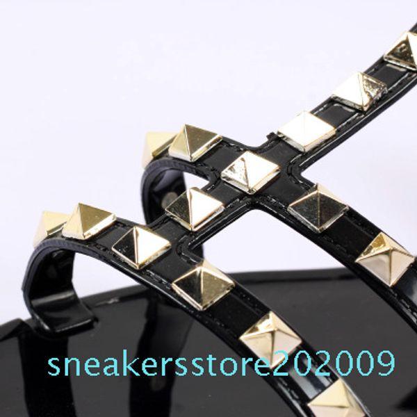 

2019 summer leather sandals rivet gladiator ladies shoes fashion women flat sandals studed girls footwear buckle s09, Black