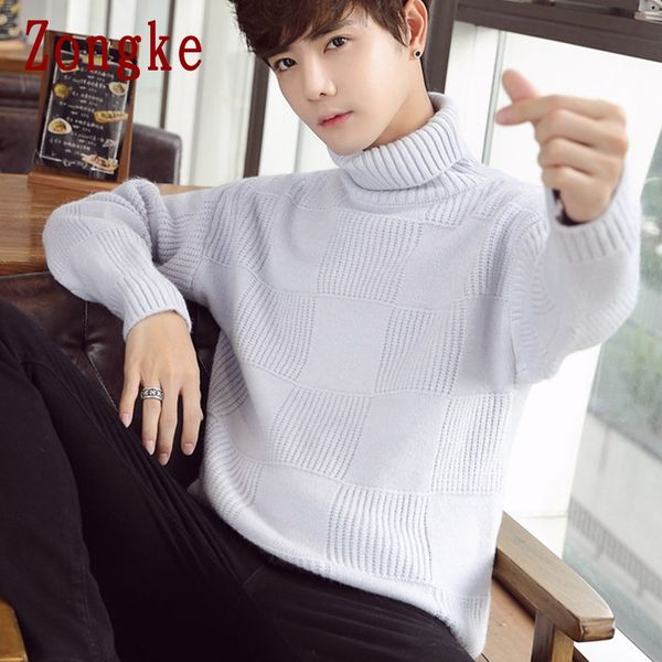 

zongke solid plaid turtleneck men sweater turtle neck men pullover sweater coat xxxl 2019 autumn winter man sweaters pull, White;black