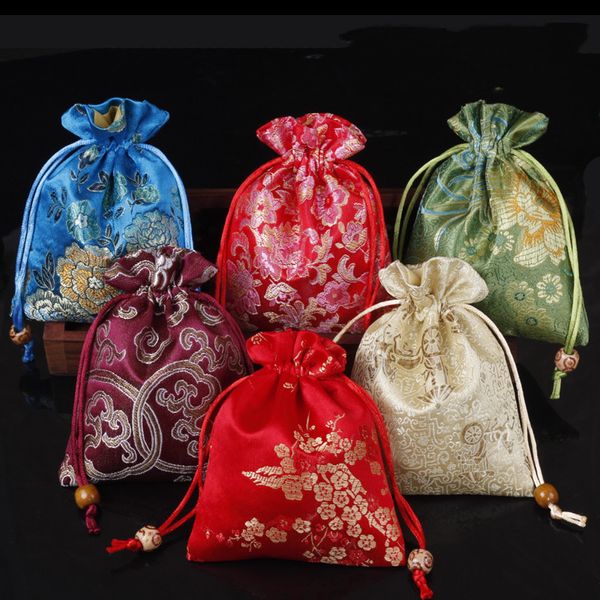 Sacos de seda de seda pequena elegante flores de seda de casamento Sacos de festa de casamento sacos cordão de Natal bolsa de brocado chinês bolsa de brocado jóias saco de armazenamento