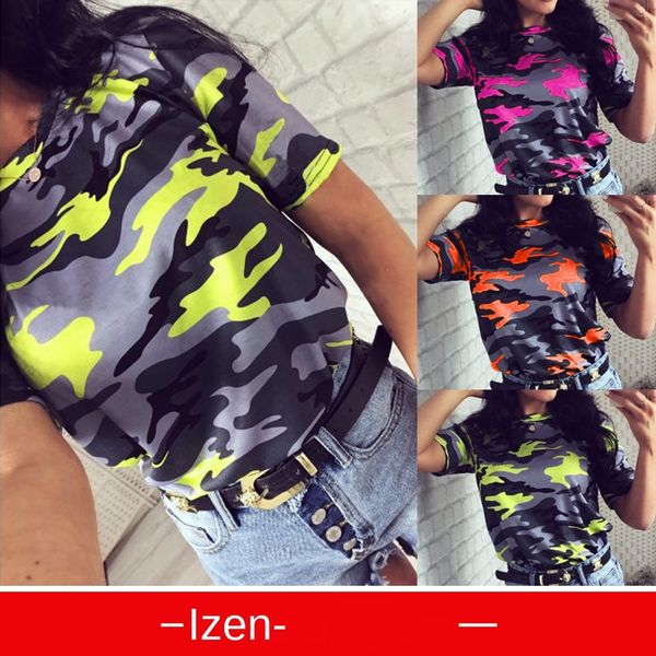 

womens designer t shirt short sleeve fluorescent camouflage crewneck t-shirt casual top, White