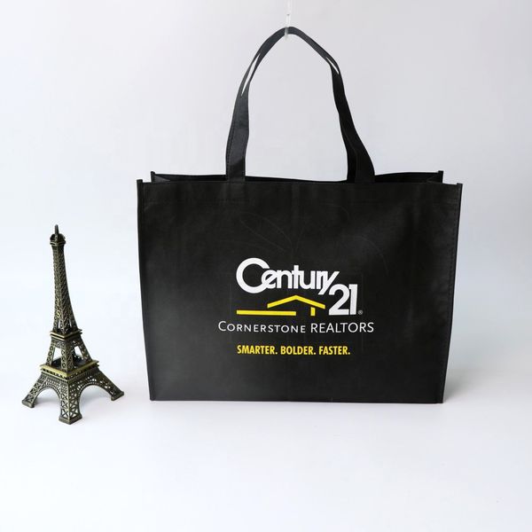 

1000pcs/lot beige non woven fabric shopping bags with gold trim folding reusable non woven promotional bags for trade show/gifts