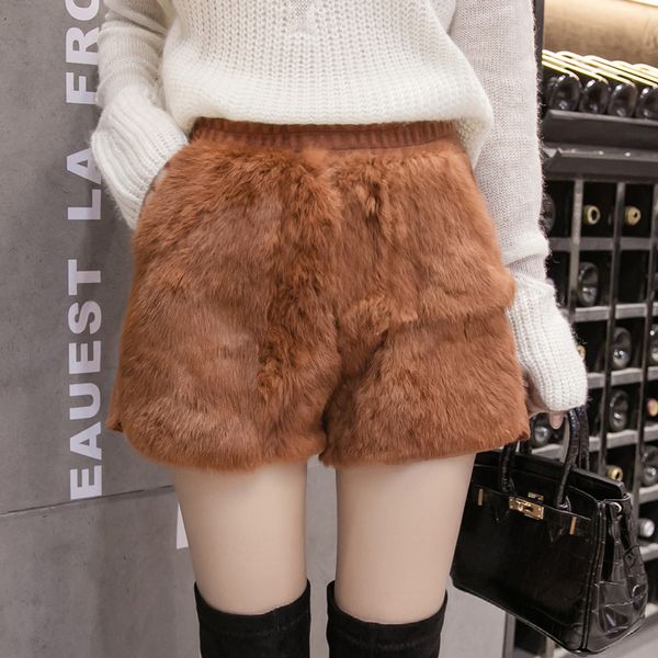 

pengpious thick warm velvet shorts fashion women elastic waist, White;black