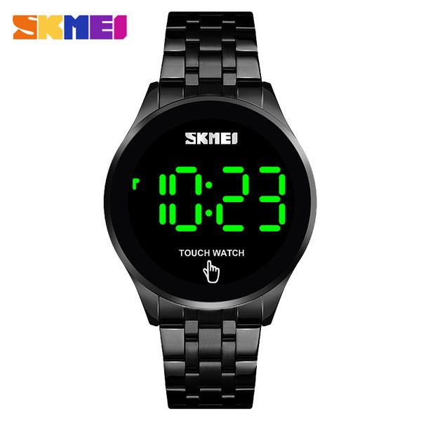 

skmei 1579 fashion men touch screen digital watch steel strap sport wristwatches led light display present relogio masculino, Slivery;brown