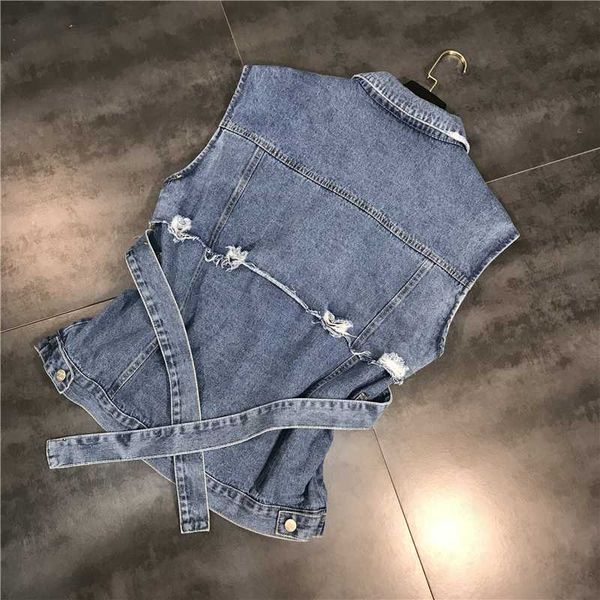 

star 2020 autumn drilling chain belted denim women vest tide sleeveless jeans jacket casual waistcoat, Black;white