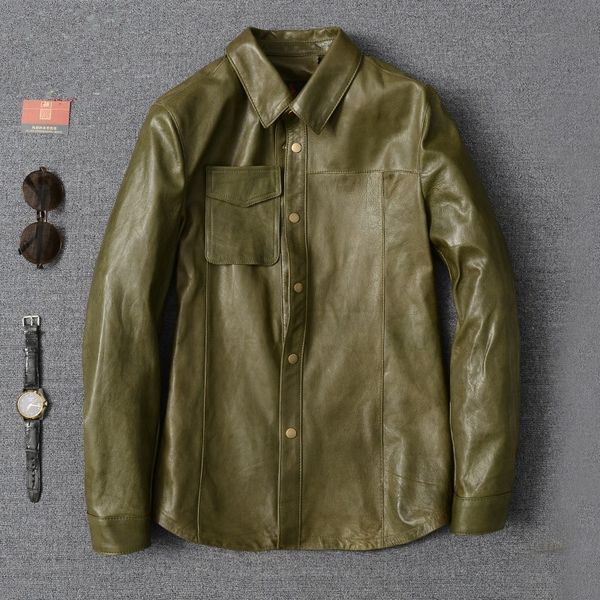 

luxury army green sheepskin men new lapel long sleeve slim office formal shirt oversize casual blouse, White;black