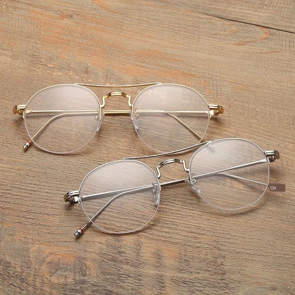 

academic style metal thin round frame plain ultra light metal half frame round men's and glasses women's glasses, Silver