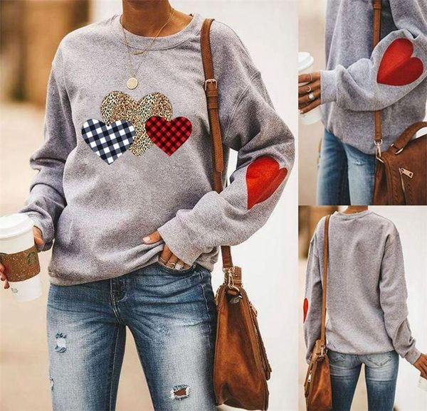

love pattern womens designer sweatshirts fashion loose leopard plaid panelled print womens sweatshirts casual females clothing, Black