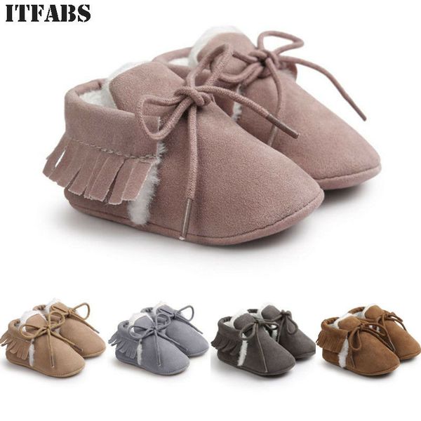 

cute toddler infant baby girls crib shoes solid soft sole prewalker warm tassel shoes 3e18