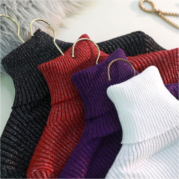 

glitter autumn winter sweater women knitted pullover sweater long sleeves turtleneck slim jumper soft warm pull femme, White;black