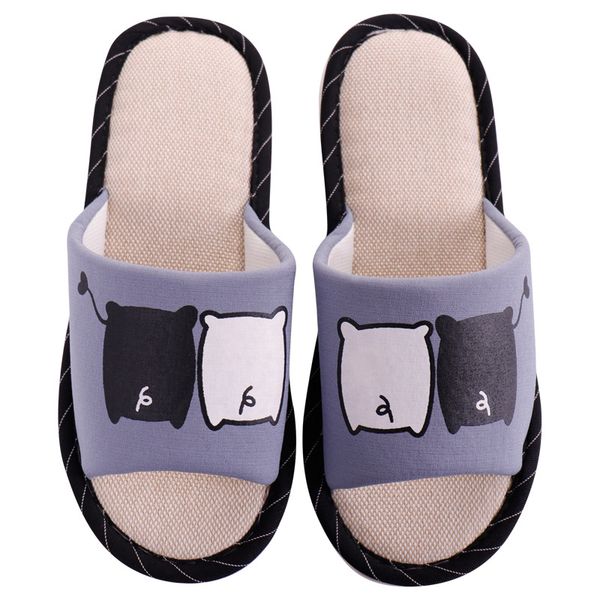 

2019 new linen slippers female summer home lovers korean cartoon cotton slippers casual home open toe no-slip, Black