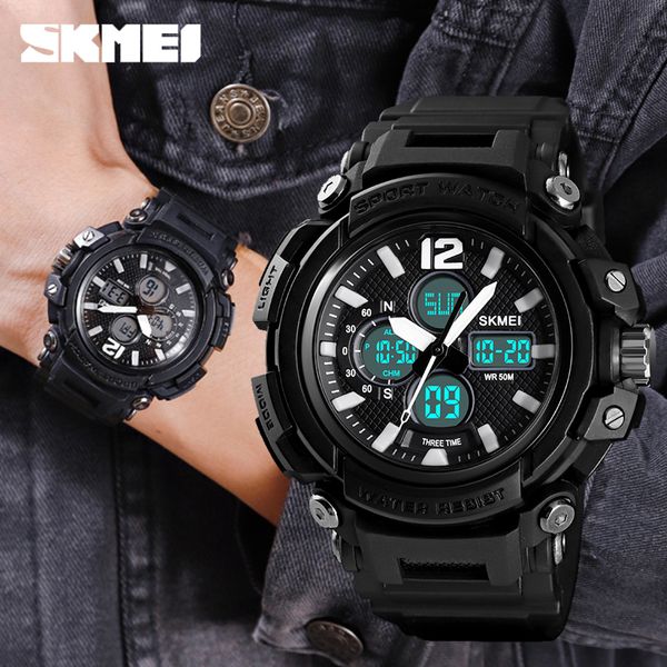 

skmei sport watch men chrono alarm waterproof digital quartz wristwatches outdoor led mens watches student reloj hombre, Slivery;brown