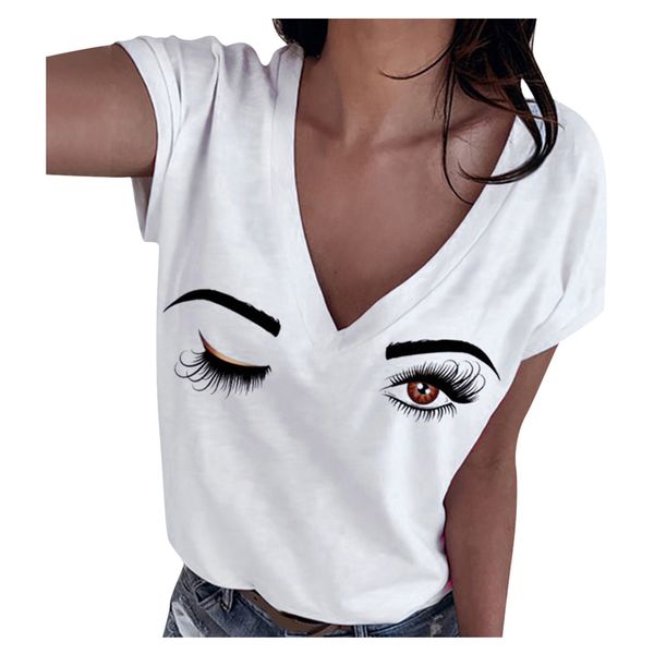 

harajuku women camisetas eyes short beautiful for deep t t-shirt casual sleeve women shirt v-neck tee shirt graphic mujer egurv, Black