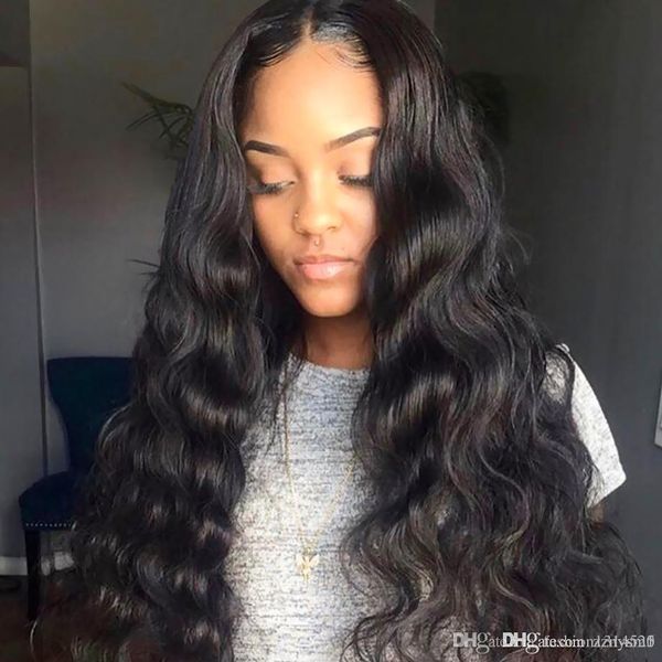 

body wave lace front human hair wigs for women pre plucked brazilian remy hair wigs 13*4 bleached knots baby hair, Black