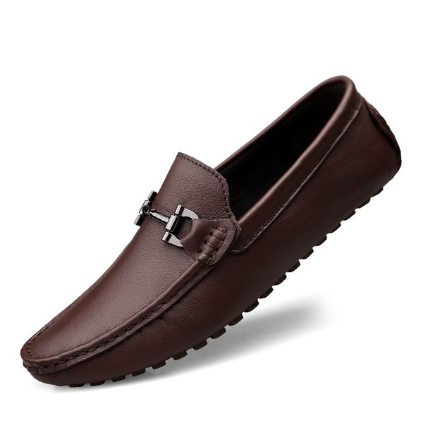 

2019 new men soft leather loafers fashion slip on male casual shoes moccasin flat brown black man driving boat shoes plus size